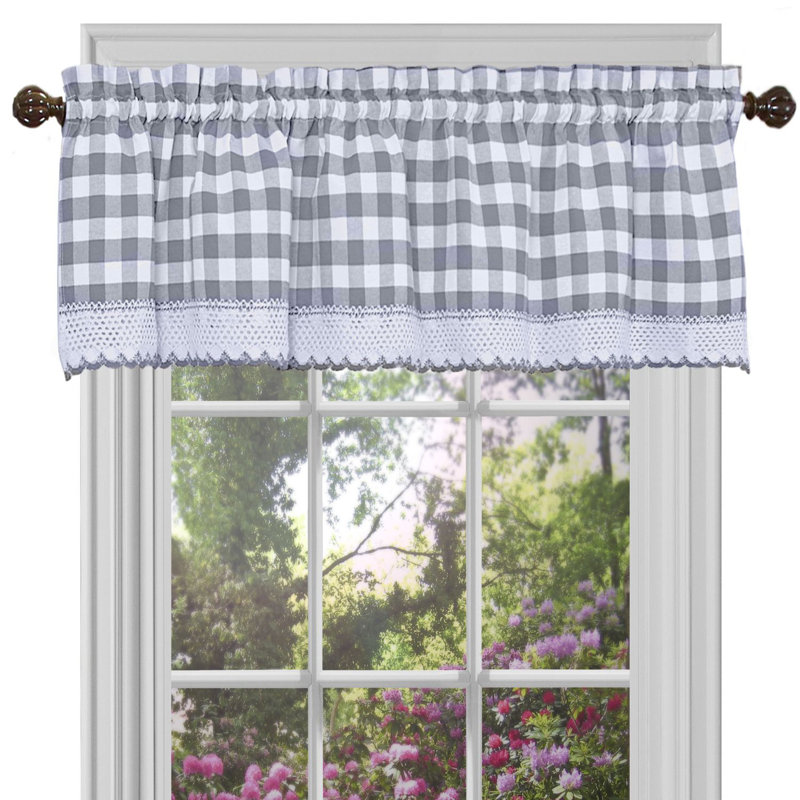Haylee Cotton Blend Plaid Tailored Window Valance, Gray