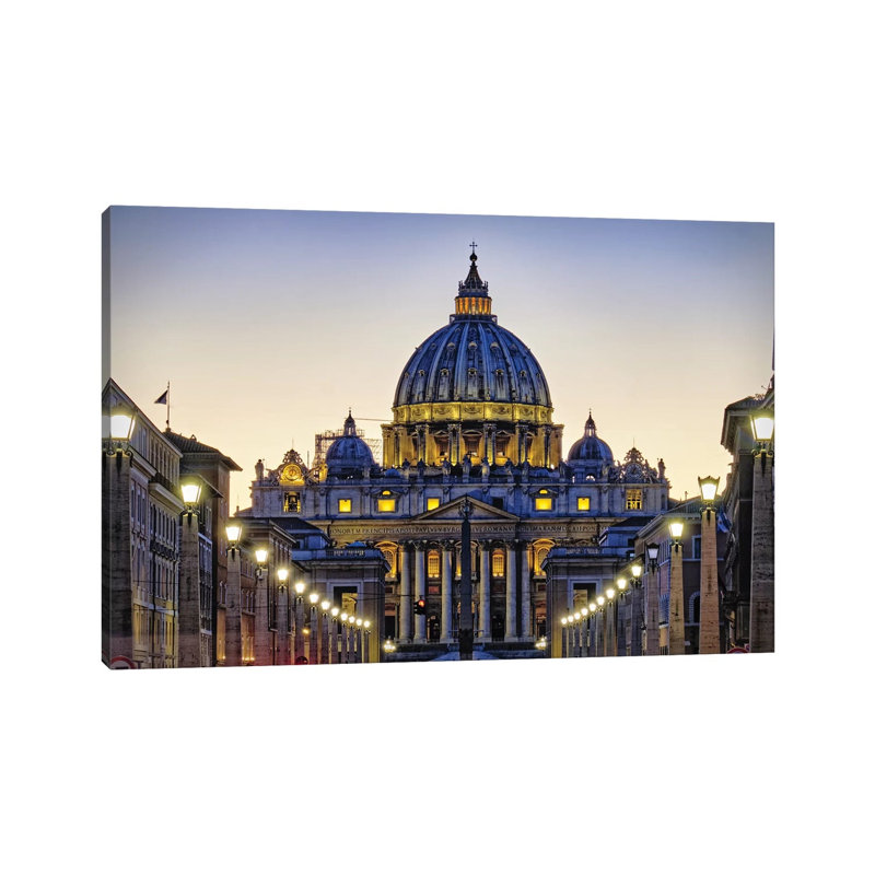 The Papal Basilica of St Peters at Night 1 Piece Wrapped Canvas Wall Art, 66.04 cm H x 45.72 cm W x 3.175 cm D