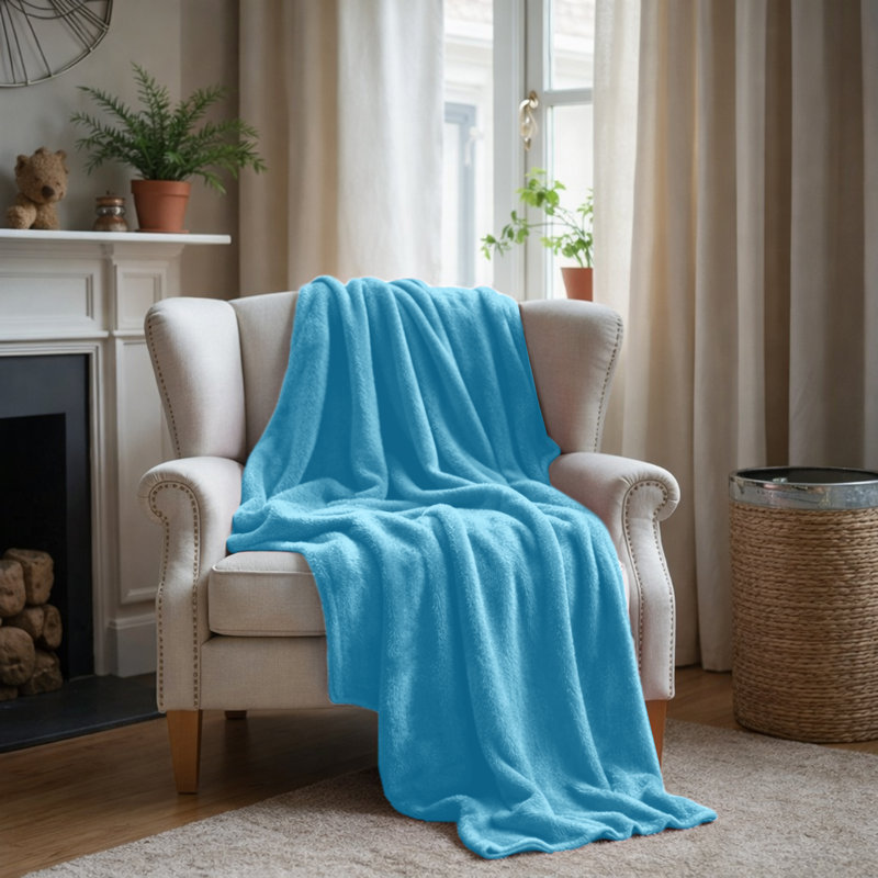 Couverture en molleton doux et moelleux - Jeté en flanelle réversible pour lit et canapé, Grand lit, Bleu pâle
