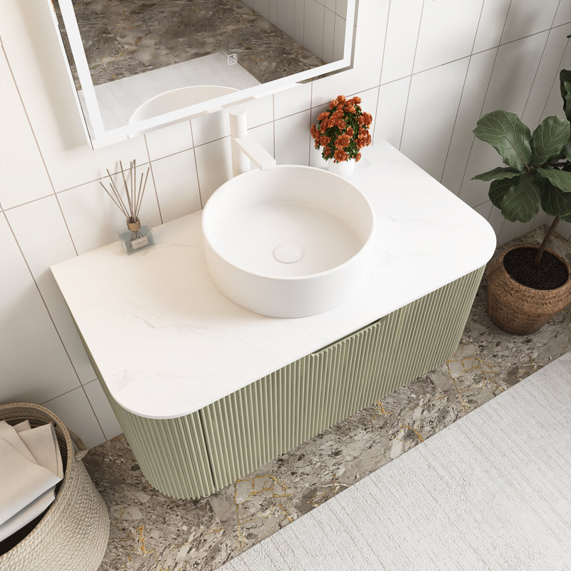 36" Wall-Mounted Floating Bathroom Vanity With Sink, Light Green