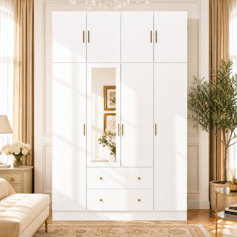 Armoire 4 tiroirs 2 tiroirs avec armoire, Blanc / Blanc