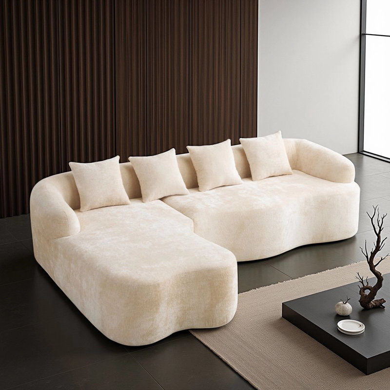 Boneless 104.7" L-Shaped Sectional Sofa With Chaise, 4-Seater Deep Seat Sofa Couch With 4 Pillows And Foam & Spring Support