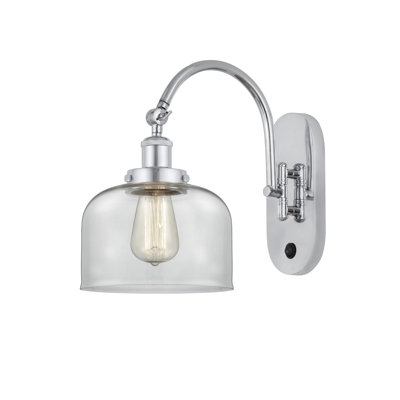 Shauna 8" W Metal 1-Light Swing Arm Sconce with Bell Glass Shade