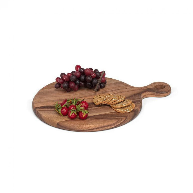 Rustic Acacia Wood Round Paddle Cutting Board with Handle