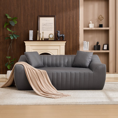 Oversized 2 Seater Modern Faux Leather Loveseat, Deep Spacious Couch Comes with 2 Decor Throw Pillows, Compact Sofa Furniture for Living Rooms, Apartments & Small Spaces