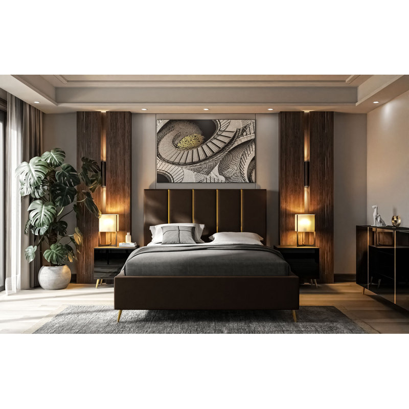 Upholstered Bed Ajhar with Storage, Black, European Double (140 x 200cm)