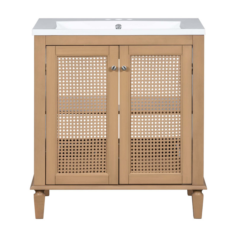 Meuble-lavabo de salle de bain avec lavabo en résine et tiroir caché