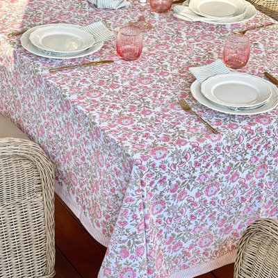 Beatrice Square Tablecloth- Pink And Green