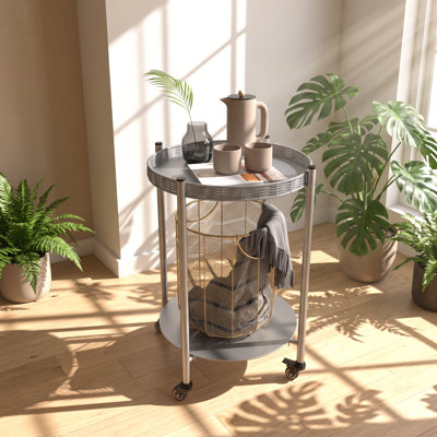 Table de bout ronde en métal thermolaqué à 2 niveaux avec roulettes verrouillables YIQiumI l 15,75 po x P 15,16 po x H 23,43 po