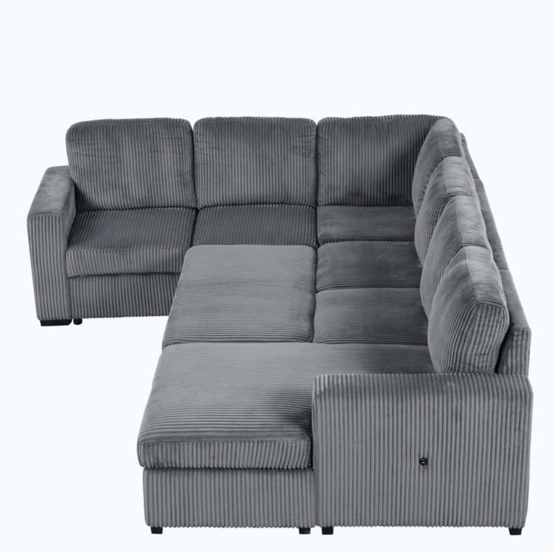 Destinymarie 116.5'' Corduroy Sleeper Sofa, Gray Polyester