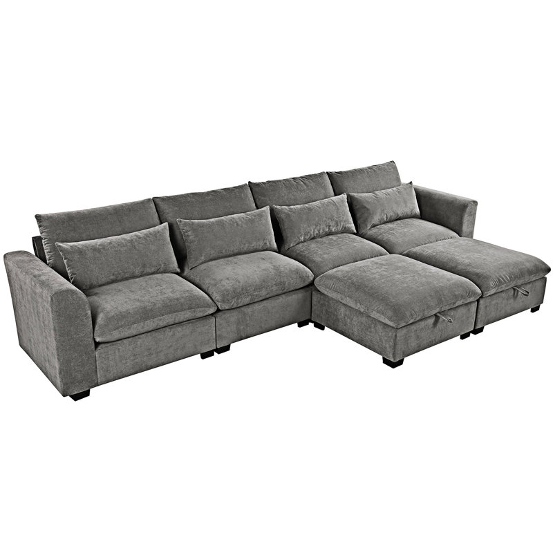 Canapé modulaire en U avec deux repose-pieds, Gris