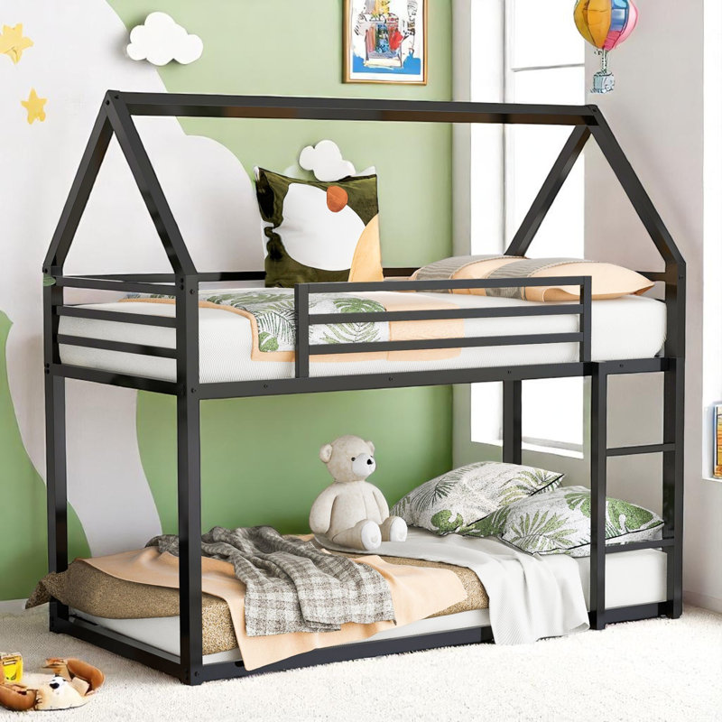Bansom Kids Twin Over Twin Bunk Bed, Black