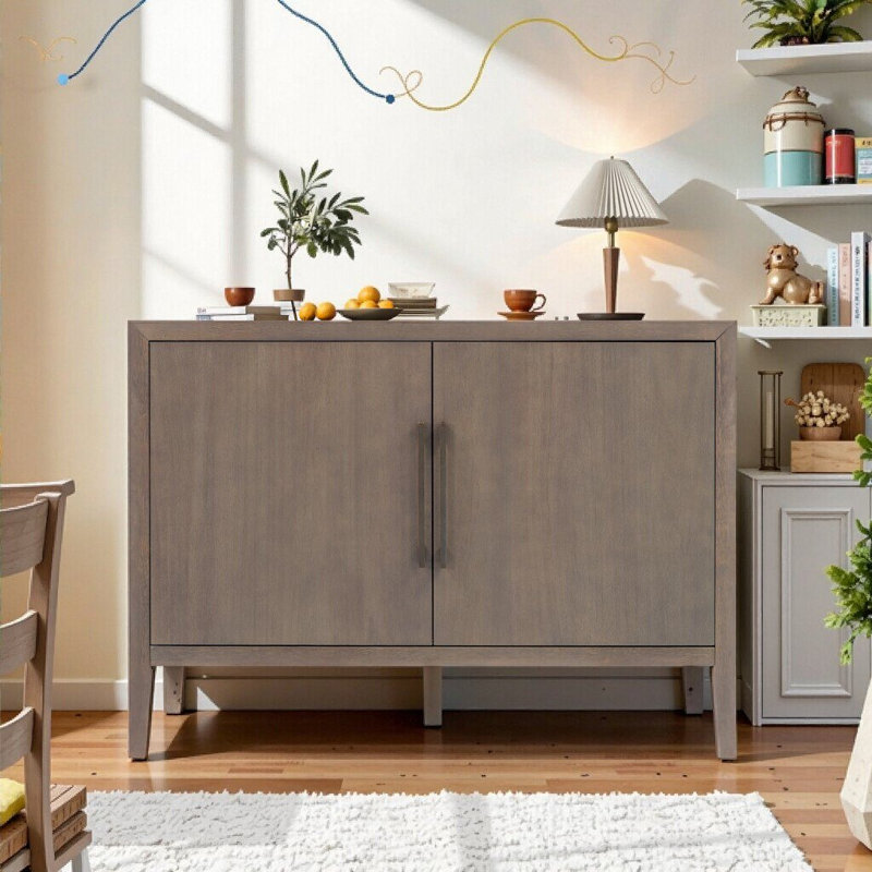 47.25-Inch Sideboard With Pine Veneer, Double Doors, Adjustable Feet, 200lbs Weight Capacity, Brown