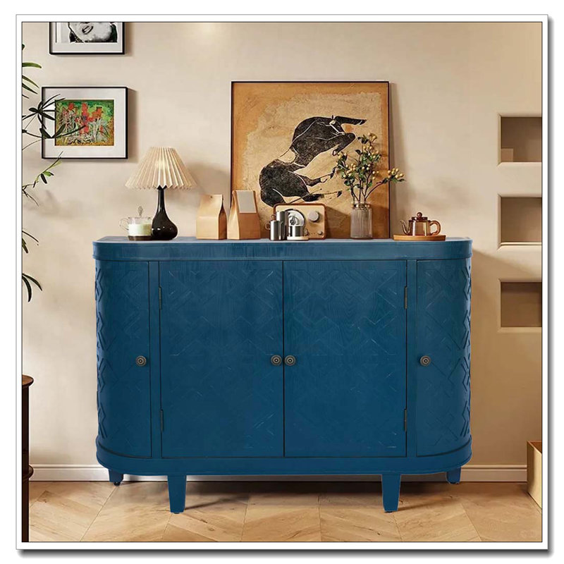 Buffet décoratif ovale à quatre portes avec rangement cannelé