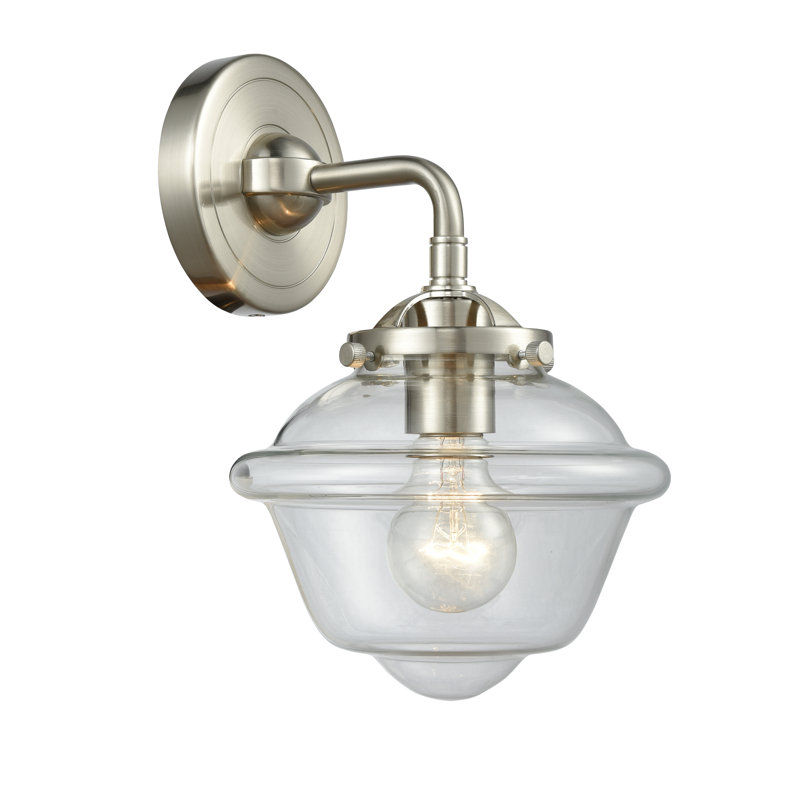 Boligee Armed Sconce, 60 Watt Vintage Incandescent Bulb, Clear, Brushed Satin Nickel