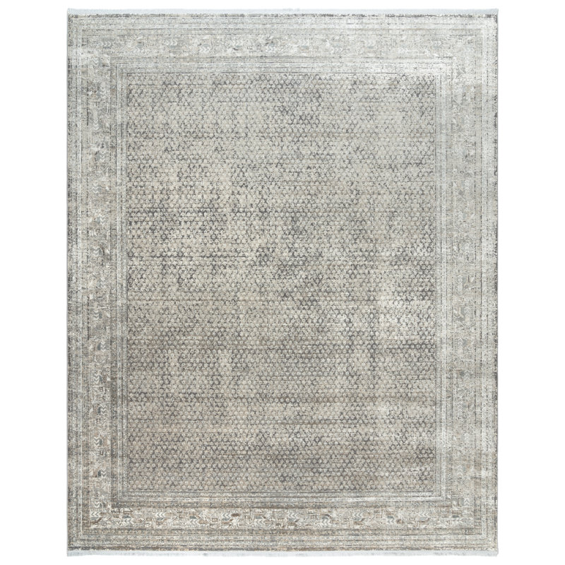 Tapis floral en viscose / acrylique gris foncé Florance Modica, Rectangle 8 pi 9 po x 12 pi 6 po