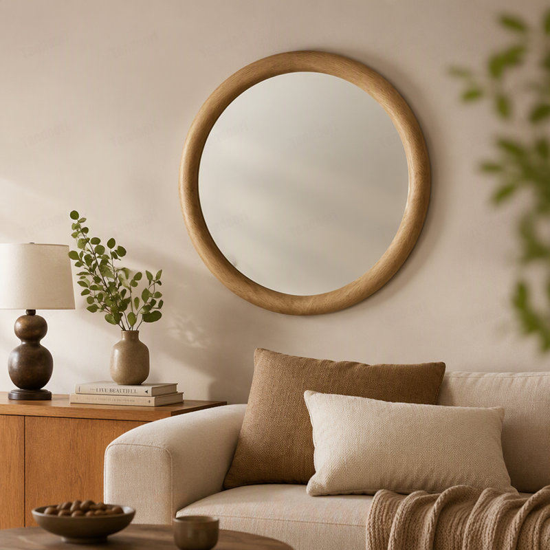 Miroir rond English Oak
