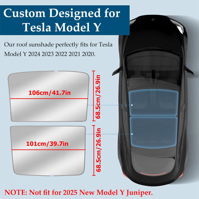 Sunroof Glass Roof Sun Shade Cover For 2020-2024 Tesla Model Y