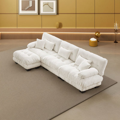 3-Seat Sectional Sofa with Ottoman, Cushions and Pillows