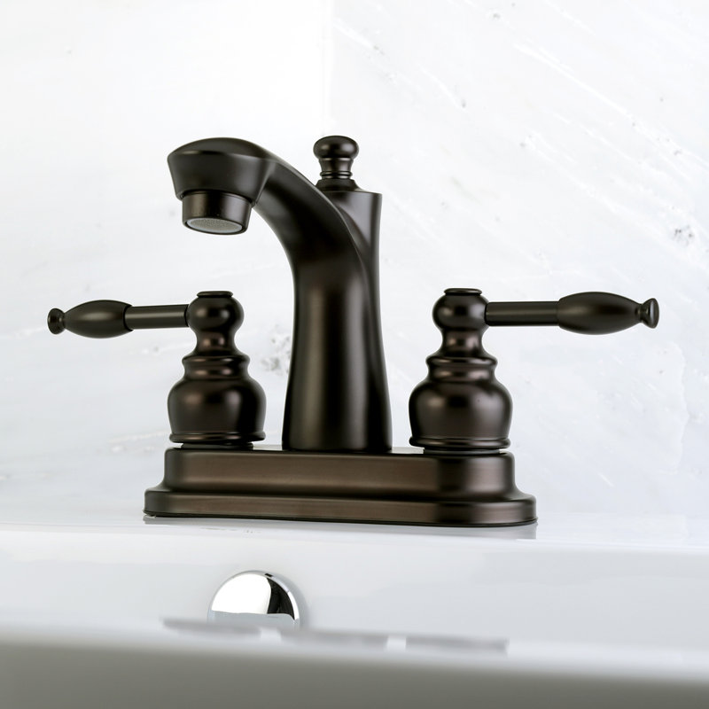 Kingston Brass Knight Two-Handle 3-Hole Deck Mount 4" Centerset Bathroom Faucet with Plastic Pop-Up, Oil Rubbed Bronze