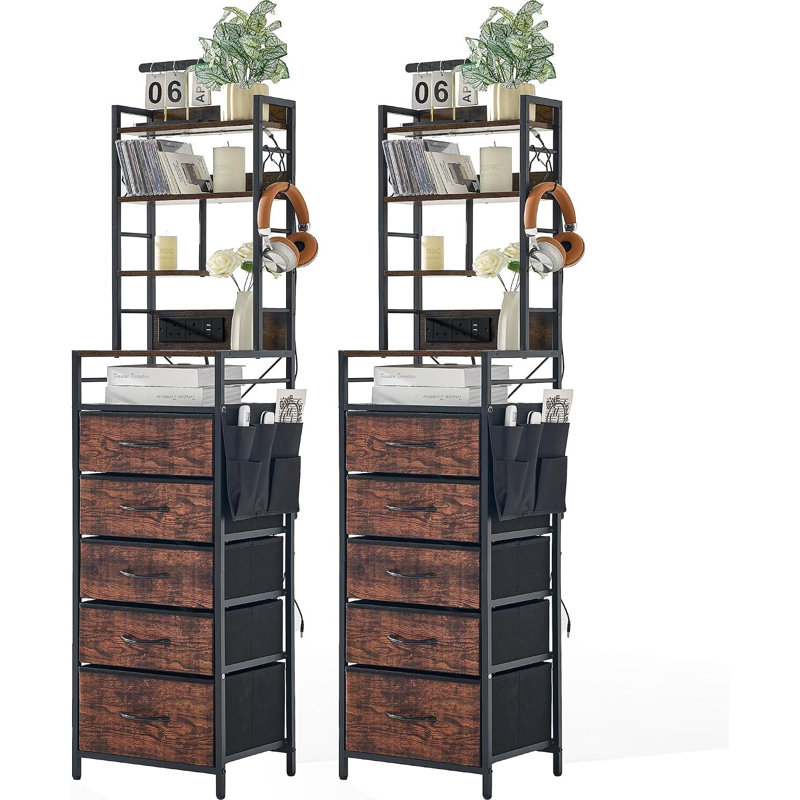 38 cm W Bedside Table, Brown Set of 2