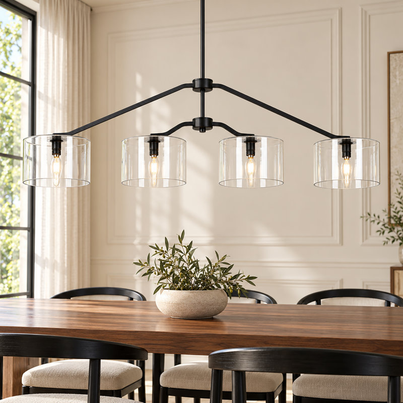Modern 4-Light Large Linear Glass Chandelier 47inch Kitchen Island Pendant