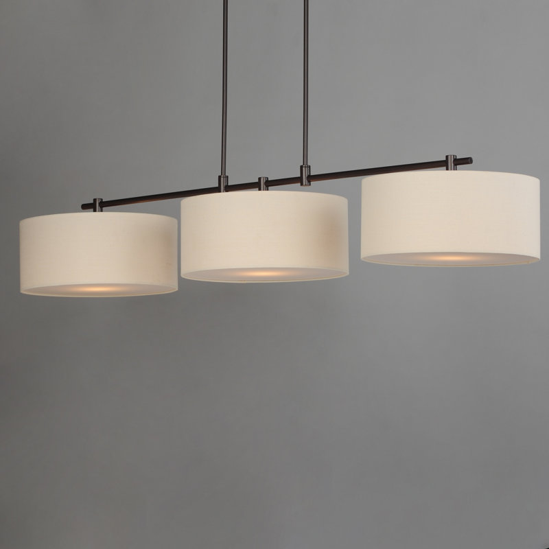 Luminaire suspendu tambour à 3 lumières pour îlot de cuisine Eronim, Bronze huilé, Beige