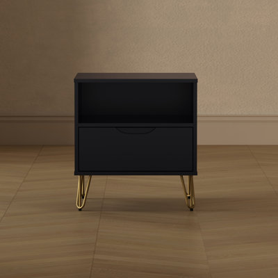 Avira 20" Mid-Century Modern 1-Drawer Nightstand in Black