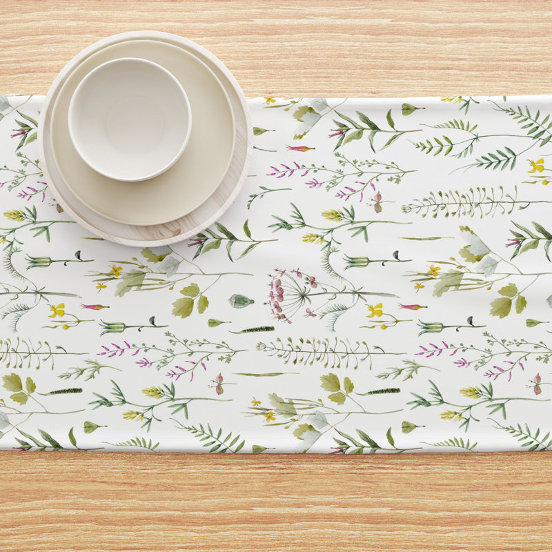 Table Runner, 100% Cotton, 16X108", Botanical Stripe, 90" L x 16" W