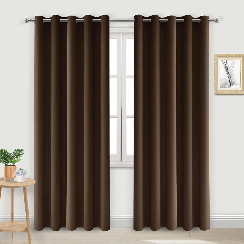 2 Thick Panels Room Darkening Blackout Curtains, Thermal Insulated Block Out Light Grommet Drapes, Brown, 60" W x 84" L