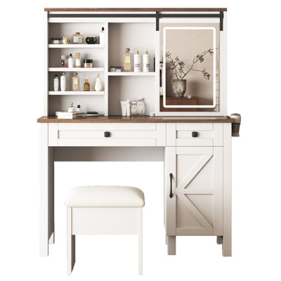 Meuble-lavabo avec miroir coulissant et lumières - Étagères de rangement multicouches