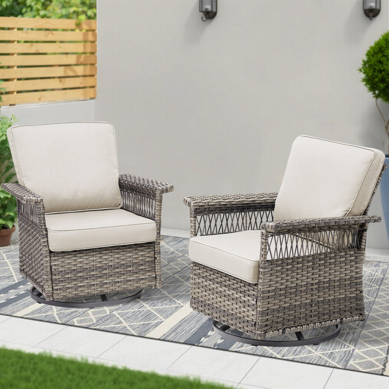 Ensemble de chaises berçantes pivotantes 2 pièces avec accoudoirs de 5 po et coussin épais, Beige