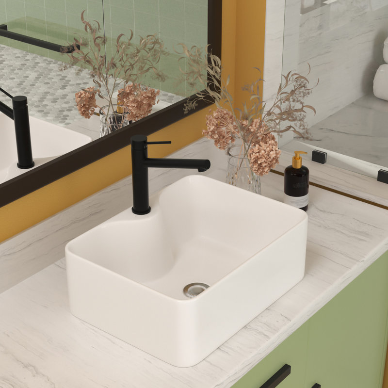 Lavabo de salle de bain en céramique blanche 16 po x 12 po - Design moderne, vasque rectangulaire résistante aux acides, blanc, installation de teinture