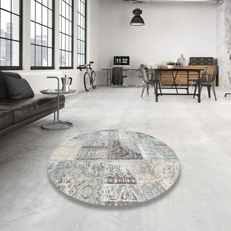 Tapis gris/bleu zone contemporaine, Rond 6 pi