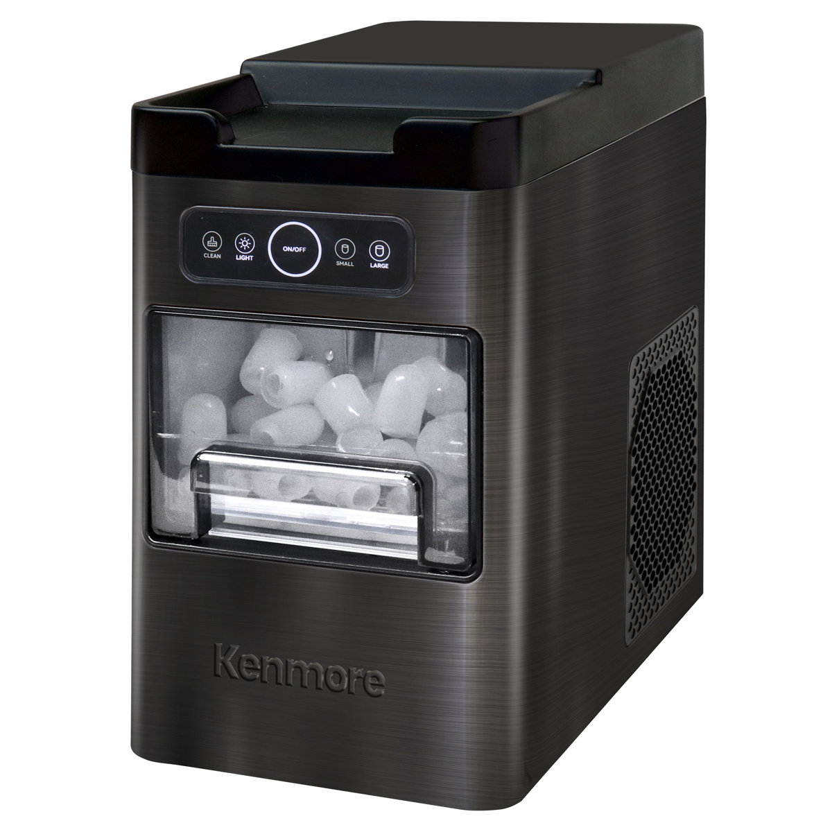 Kenmore Front-load Countertop Ice Maker 26lb/24hr Black Stainless Steel | Fridge.com