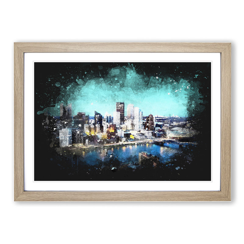 Skyline Of Pittsburgh - Single Picture Frame Print on Wood, 36cm H x 48cm W x 2cm D, Oak Framed