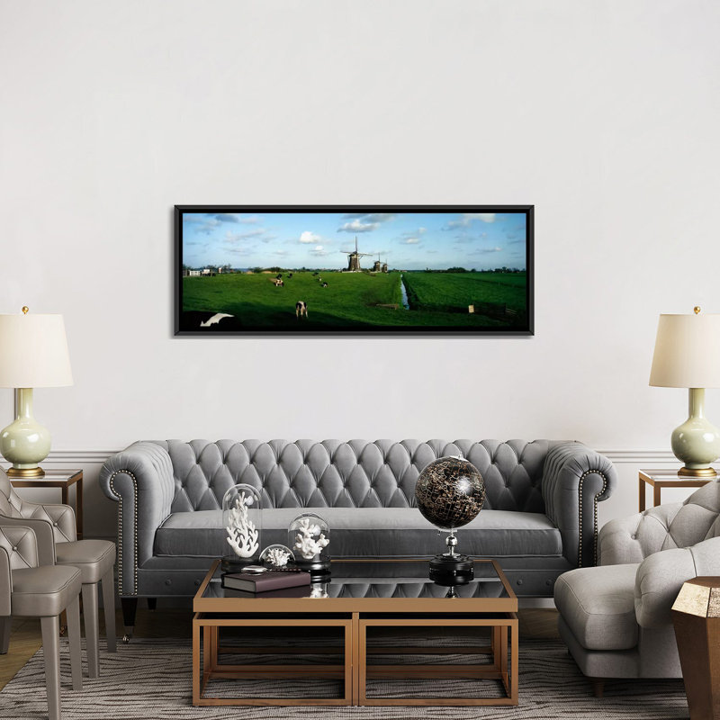 " Windmills, Netherlands " by Panoramic Images, 20" H x 60" W x 1.5" D, Wrapped Canvas