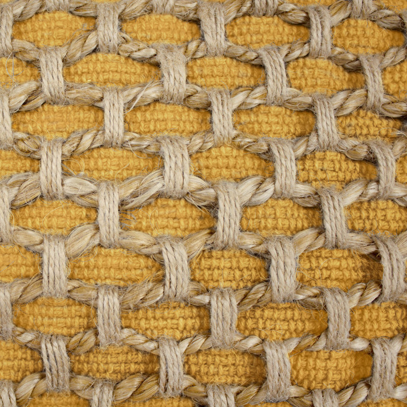Boho Living Jada Decorative Pillow Collection Jute/Cotton Indoor Square Throw Pillow with & Insert, Mustard Yellow, 20" x 20"