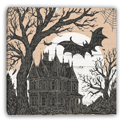 Bat Over the Old Manor Wrapped Canvas Wall Art