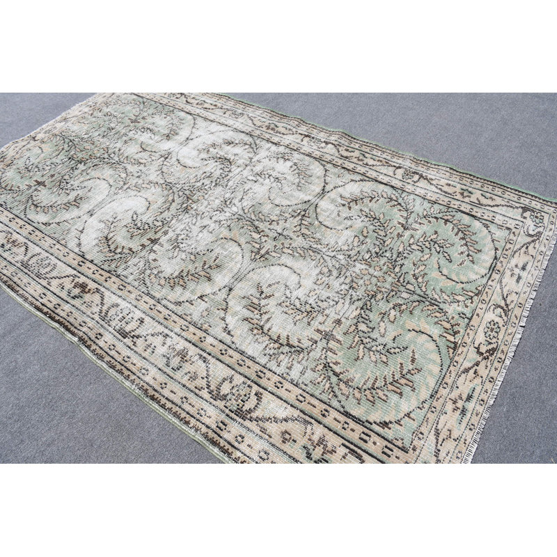 Grand tapis turc vert antique tissé à la main, idéal pour les salons et les salles à manger