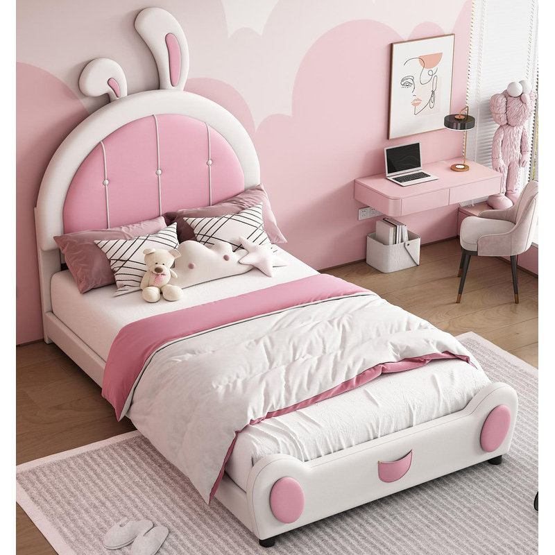 Mignon lit plateforme tapissier simple avec tête de lit lapin Lolvely