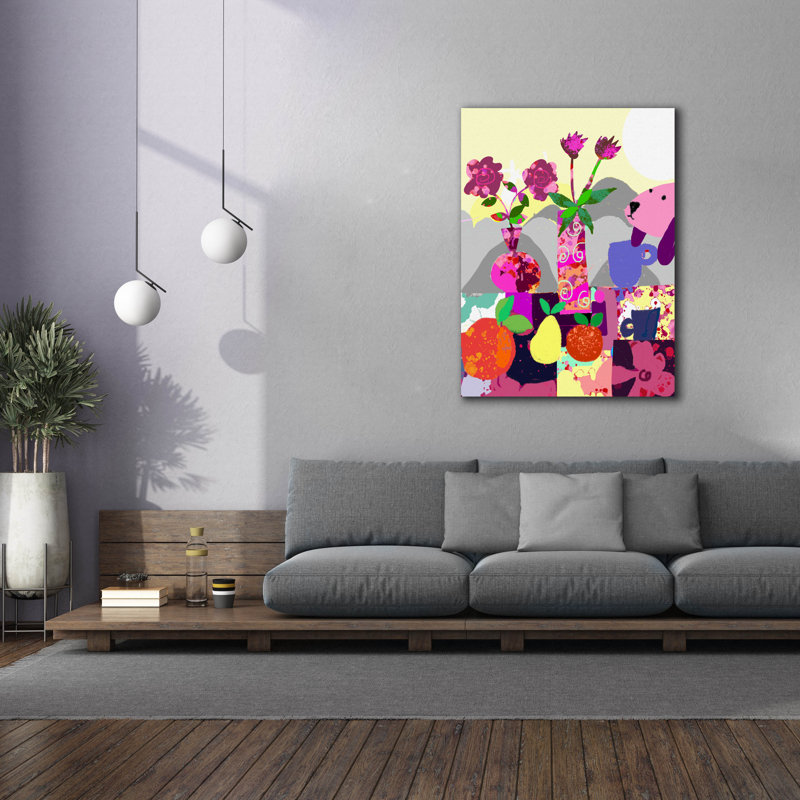 «Lavender Dog With Fruits» par Holly McGee, art mural sur toile, H 54 po x l 40 po x P 1,5 po