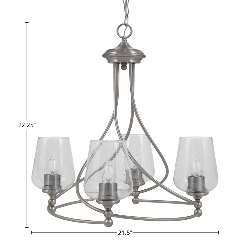 Lustre 4 lumières Sadea illustré avec verre transparent de 5 po, Nickel brossé, Grainé transparent