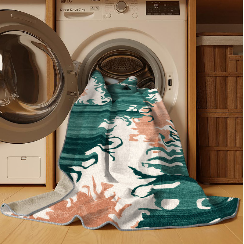 Tapis gris aquarelle lavable à la machine, Rond 5 pi