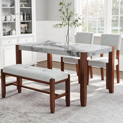 Ensemble de salle à manger 4 pièces, 1 table avec 2 chaises rembourrées et 1 banc pour la salle à manger