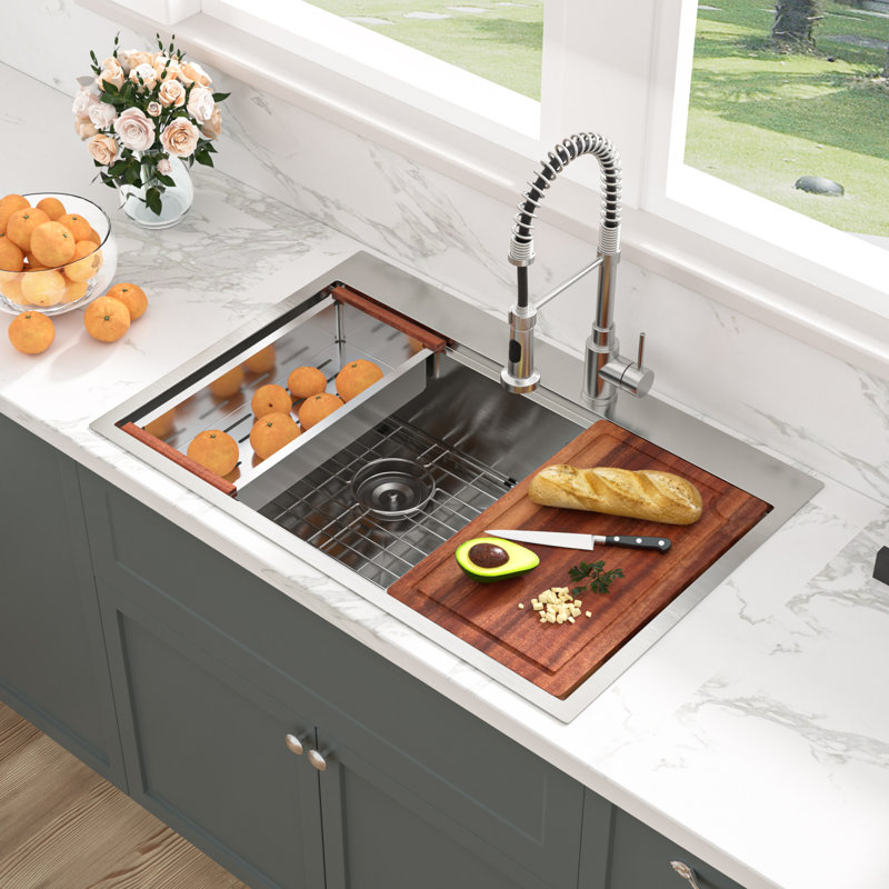 33'' L x 22" W Stainless Steel Double Bowl Drop-In/Topmount Kitchen Sink