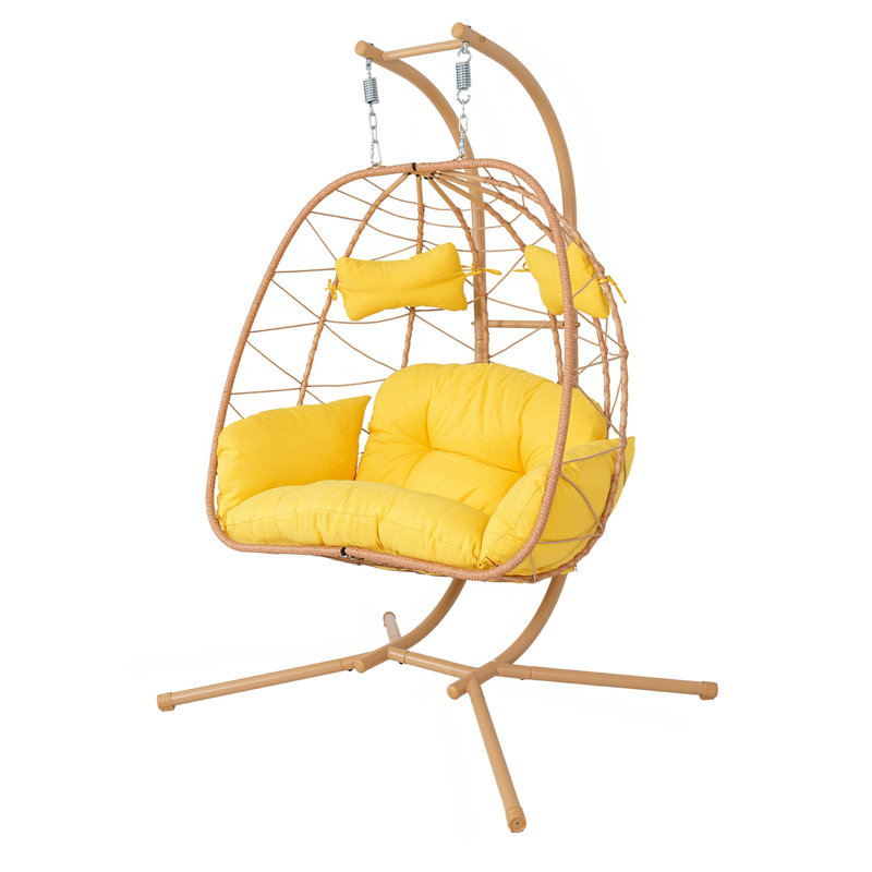 Balancelle double avec support pour œuf, fauteuil suspendu PE en rotin robuste 660LBS, balancelle intérieure et extérieure