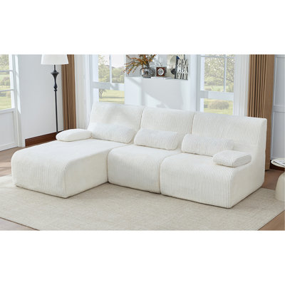 Canapé modulaire moderne de 98 po sans canapé en forme de L Canapé confortable pour le salon, beige