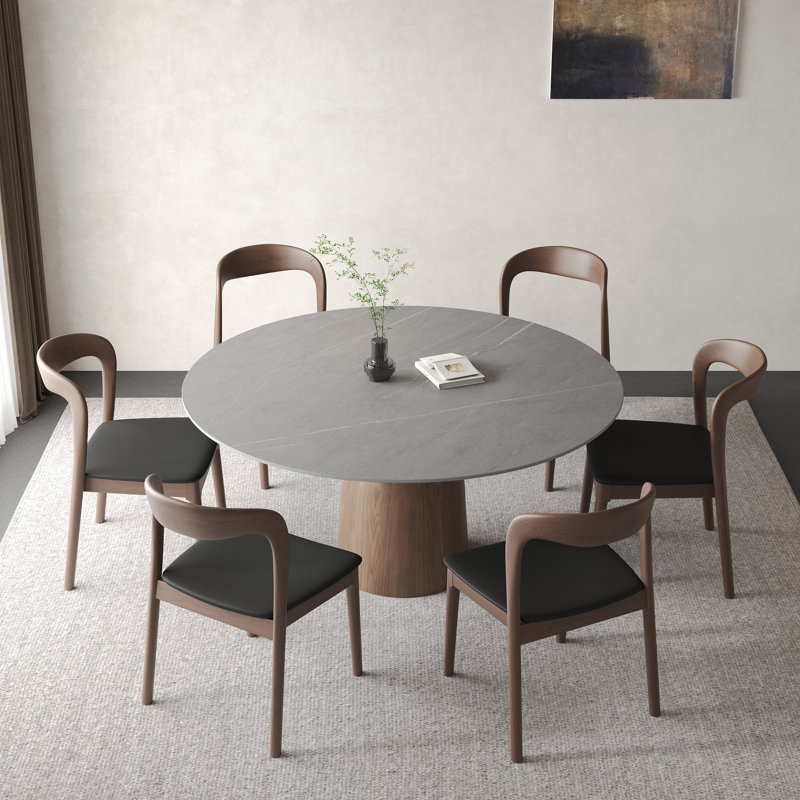 Ensemble de table de salle à manger Ikerne, H 29,50 po x L 59 po x l 59 po, 7 Pieces: Table, 6 Chairs, Grey