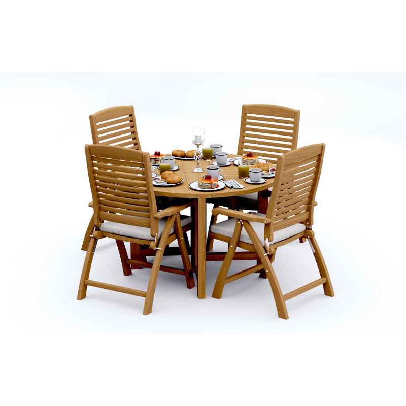 6 Seats 7 Pcs Grade-A Teak Wood Dining Set: 48" Round Butterfly Table And 6 Ashely Folding Reclining Arm Chairs #11AS0906, 4